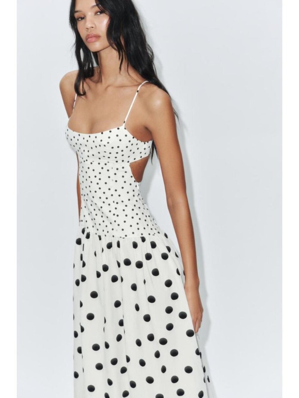 ZARA POLKA DOT STRAPPY MIDI DRESS